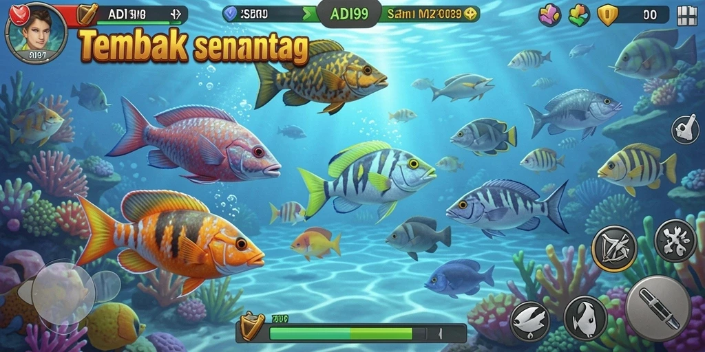 Screenshot gameplay ADI99 menampilkan aksi seru menangkap ikan.