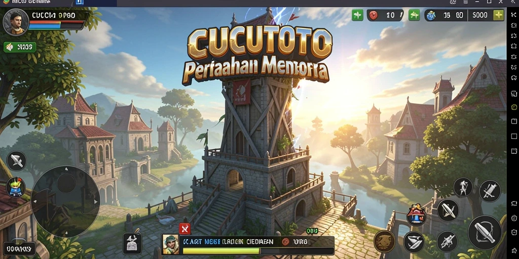 Tangkapan layar gameplay CUCUTOTO menampilkan pertarungan menara yang mendebarkan.