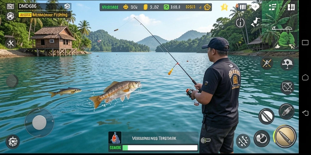 Gameplay DMD686 menampilkan aktiviti memancing yang mendebarkan.