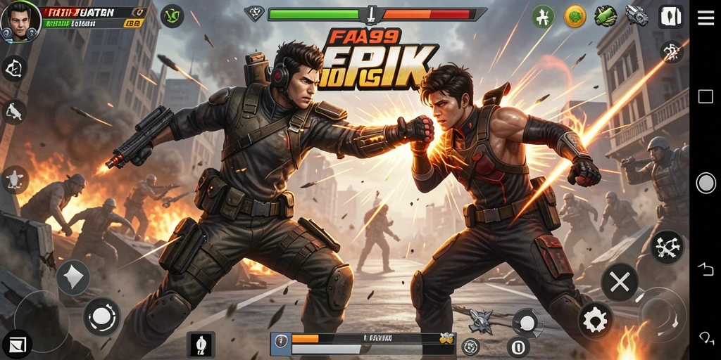 Tampilan gameplay seru FA99 dengan aksi pertarungan yang mendebarkan.