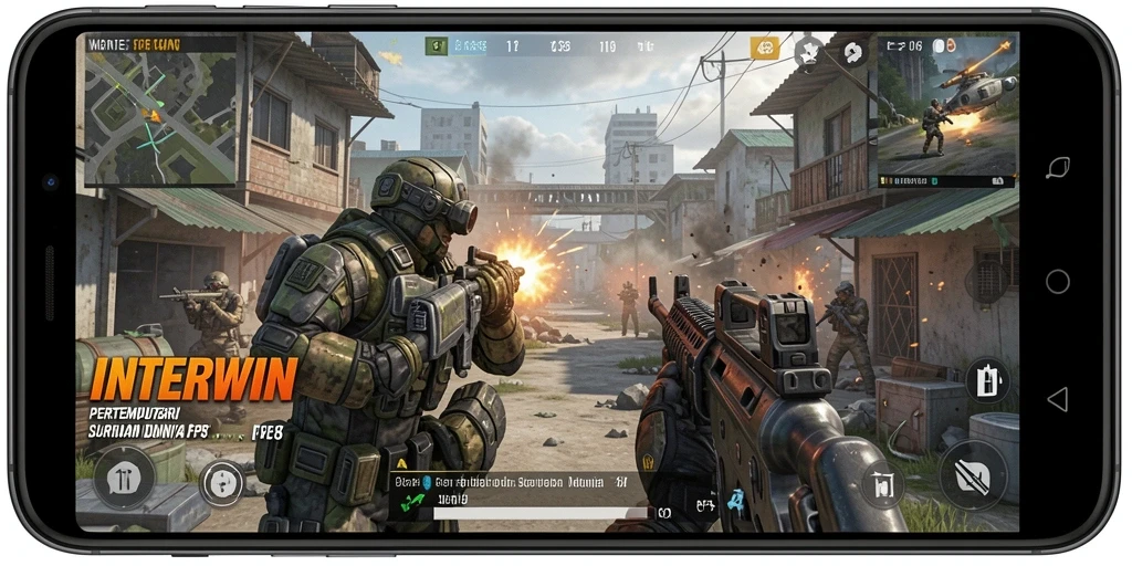 Tampilan gameplay INTERWIN dengan aksi pertarungan yang intens.