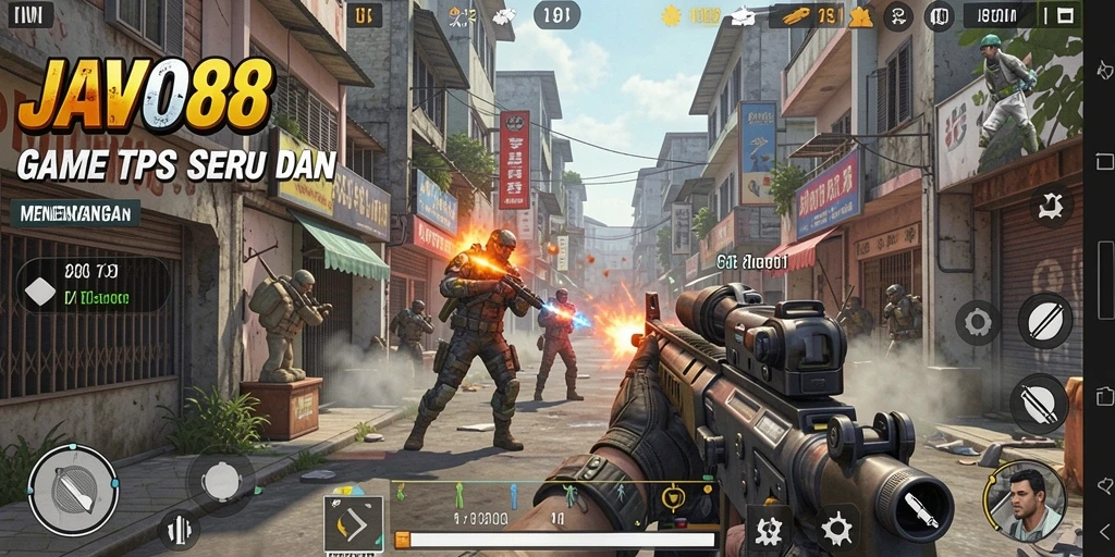 Tampilan gameplay seru dari <strong>JAVO88</strong> yang menunjukkan aksi tembak-menembak.