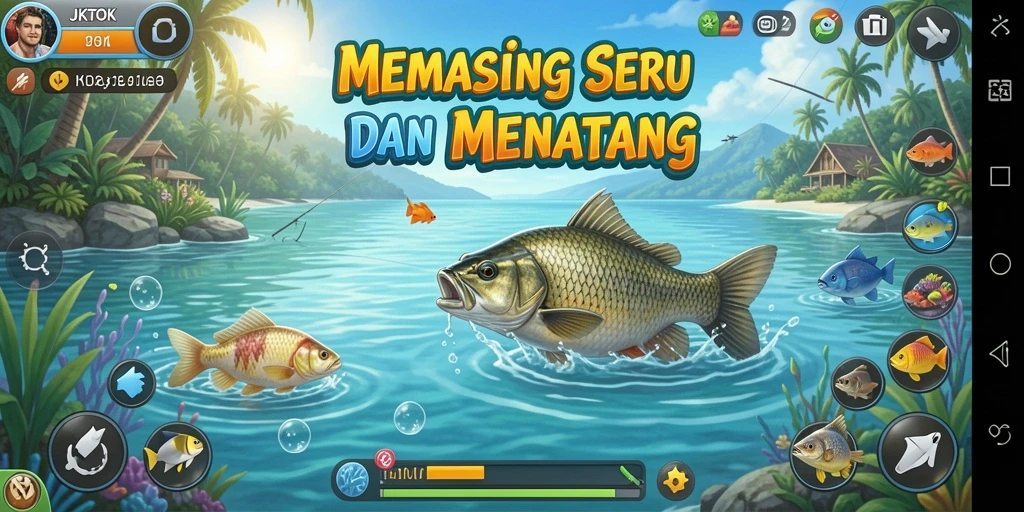 Screenshot utama JKTOK menampilkan aksi memancing yang mendebarkan.