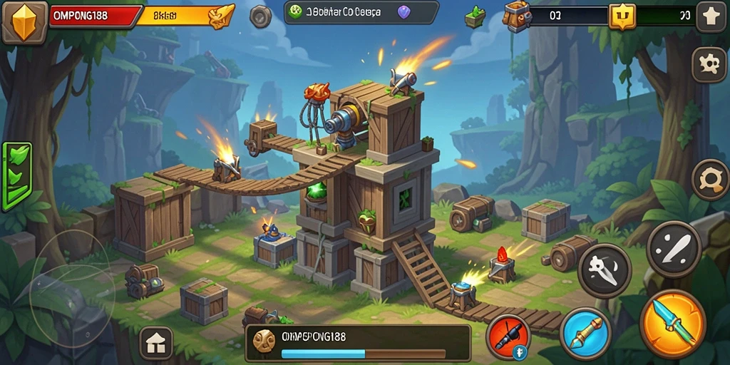 Screenshot gameplay Tower Defense yang intens di OMPONG188.