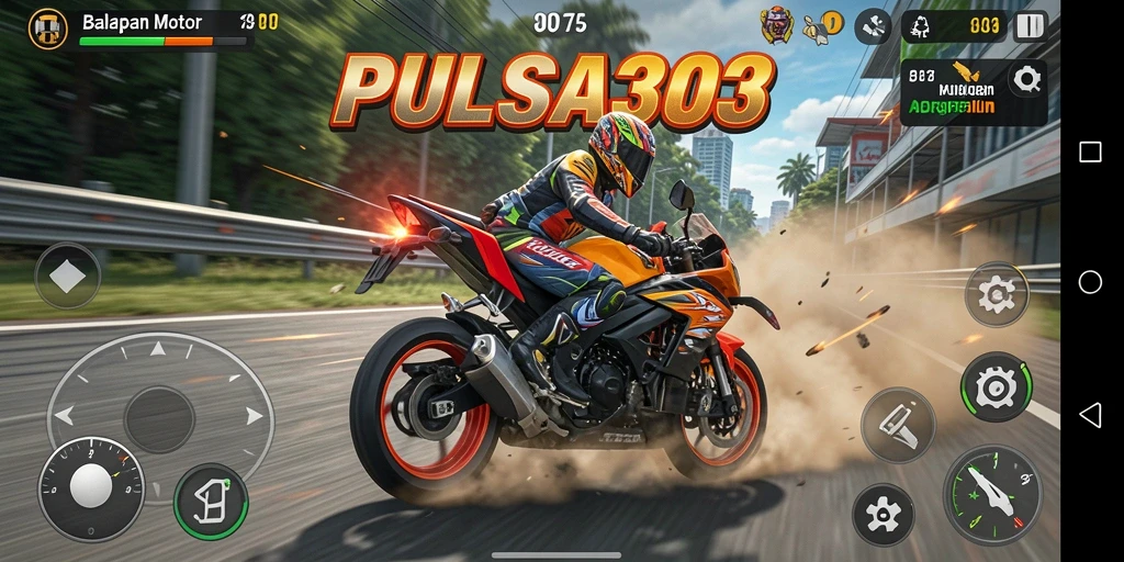 Gameplay mendebarkan di PULSA303 dengan balapan motor seru.