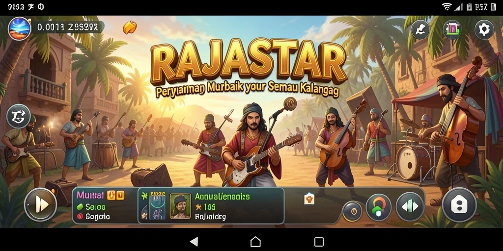 Screenshot gameplay RAJASTAR yang menunjukkan interaksi musik.