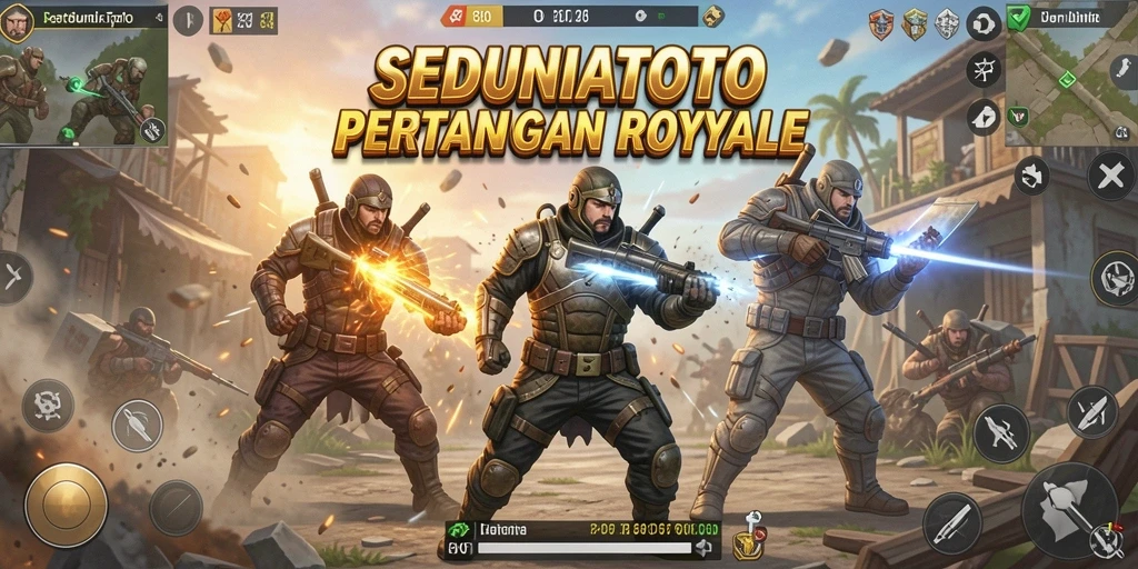 Screenshot gameplay SEDUNIATOTO menampilkan aksi intens dalam pertempuran Battle Royale.