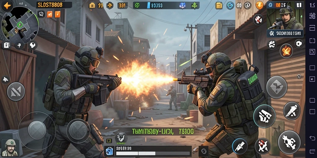 Tangkapan layar aksi seru dari gameplay SLOST8808 yang menampilkan pertempuran TPS.