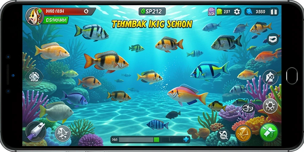 Screenshot gameplay SP212 dengan aksi menangkap ikan.