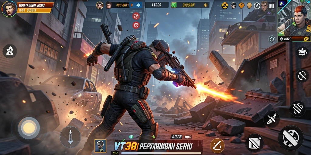 Tangkapan layar gameplay VT38 yang menampilkan aksi yang mendebarkan.