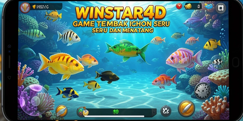 Tampilan gameplay seru dalam WINSTAR4D dengan aksi tembak ikan yang mendebarkan.